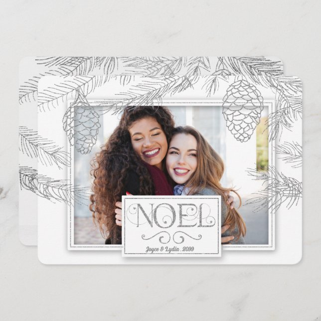 Tarjeta Festiva Plata Pines Noel Foto Botánica (Anverso / Reverso)