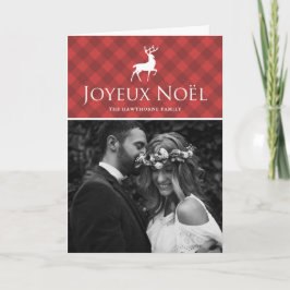 Tarjeta Festiva Plata roja clásica con foto de Deer Joyeux Noël