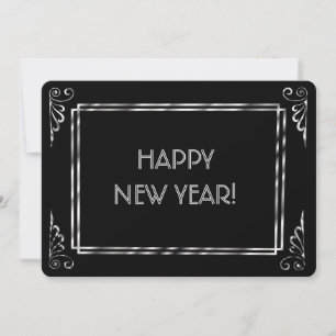 Tarjeta Festiva Plata y Negro Roaring Estilo 20 Feliz Año Nuevo