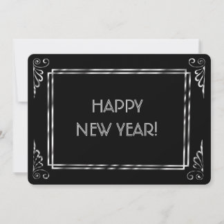 Tarjeta Festiva Plata y Negro Roaring Estilo 20 Feliz Año Nuevo