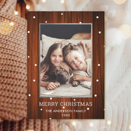 Tarjeta Festiva Plateado | Navidades Rustic Country Wood Photo