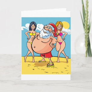 Tarjeta Festiva playa bikini santa claus