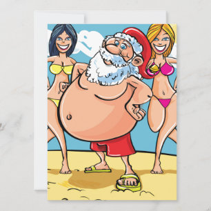 Tarjeta Festiva playa bikini santa claus