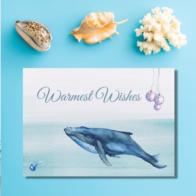 Tarjeta Festiva Playa de ballenas azules y doradas de aguas cálida (Subido por el creador)