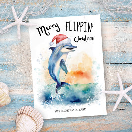 Tarjeta Festiva Playa de Navidades Dolphin Santa Merry Flippin