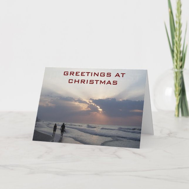 TARJETA FESTIVA PLAYA EN NAVIDADES=SER CÁLIDO/FELIZ Y DISFRUTAR! (Anverso)
