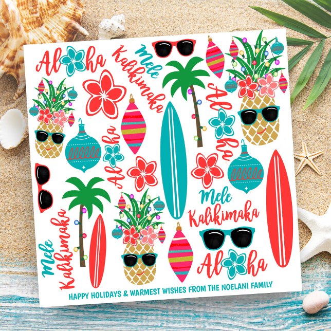Tarjeta Festiva Playa Tropical De Piña Hawái Mele Kalikimaka (Subido por el creador)