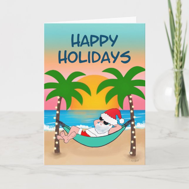 Tarjeta Festiva Playa Tropical Playa Santa Hammock Palm Tree (Anverso)