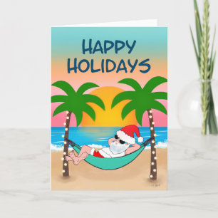 Tarjeta Festiva Playa Tropical Playa Santa Hammock Palm Tree