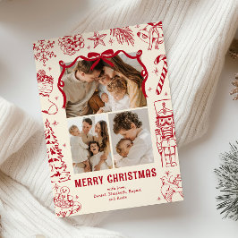 Tarjeta Festiva Playas Red Doodle 3 Navidades de fotos
