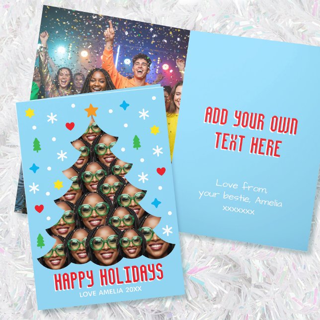 Tarjeta Festiva Playful Custom Photo Christmas Tree Blue Folded (Subido por el creador)