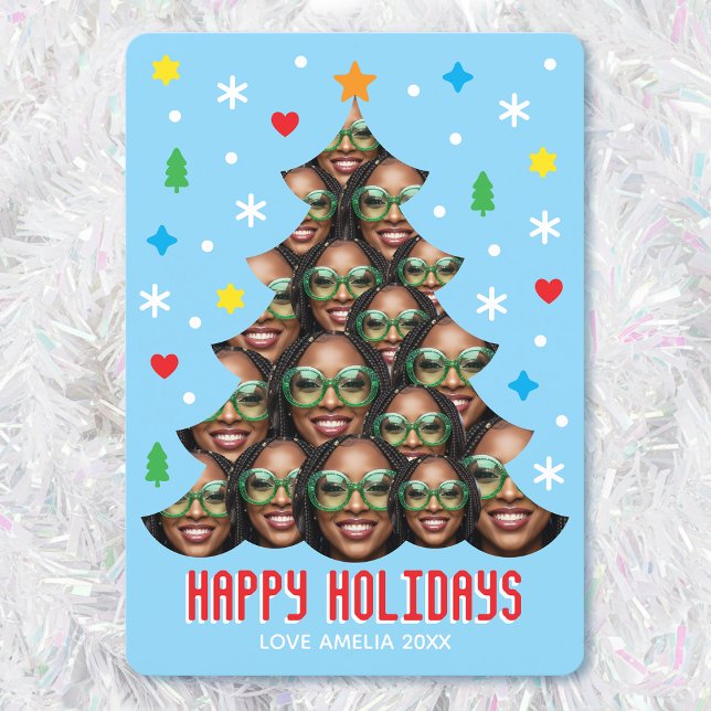 Tarjeta Festiva Playful Custom Photo Modern Christmas Tree Blue (Subido por el creador)
