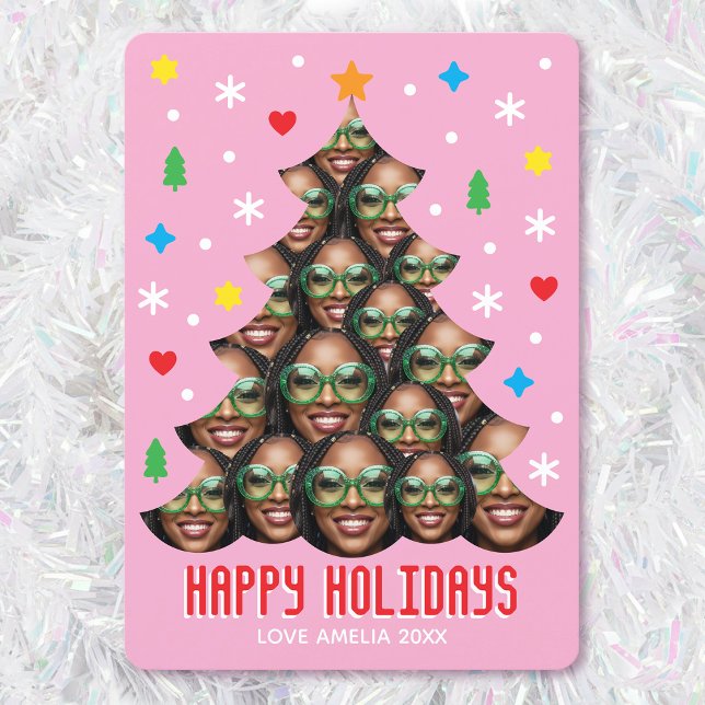 Tarjeta Festiva Playful Custom Photo Modern Christmas Tree Pink (Subido por el creador)