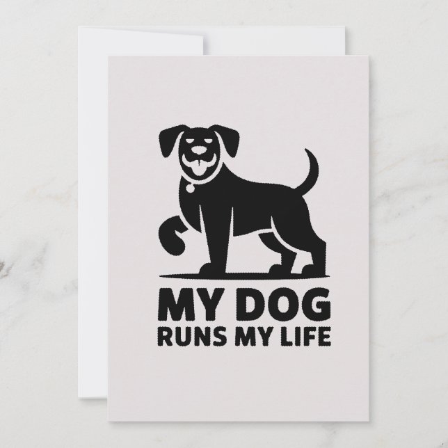 Tarjeta Festiva Playful Dog Outline "My Dog Runs My Life" Art (Anverso)
