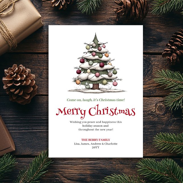 Tarjeta Festiva Playful Funny Christmas Tree Digital Greeting (Playful Funny Christmas Tree Digital Greeting Holiday Card)