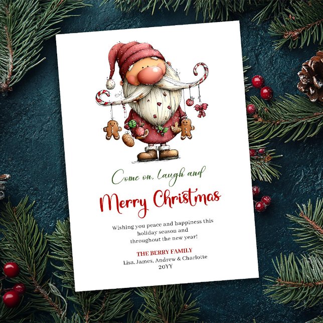 Tarjeta Festiva Playful Funny Santa Watercolor Red Green Greeting  (Playful Funny Santa Watercolor Red Green Greeting Card)