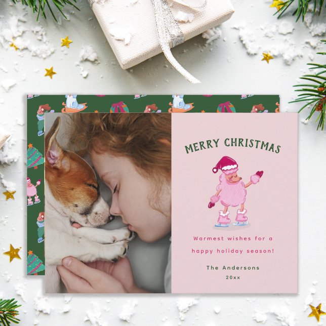 Tarjeta Festiva Playful Poodle Ice Skating Pink Christmas  (Subido por el creador)