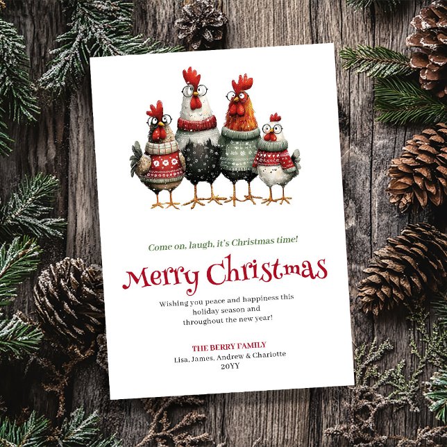 Tarjeta Festiva Playful quirky chickens Christmas greeting card (Playful quirky chickens Christmas greeting card

)