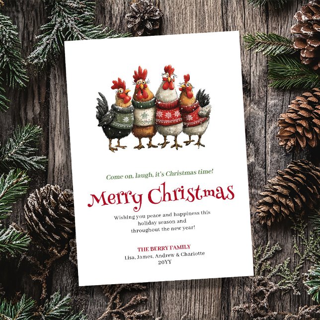 Tarjeta Festiva Playful Quirky Chickens Holiday Greeting Card (Playful Quirky Chickens Holiday Greeting Card)