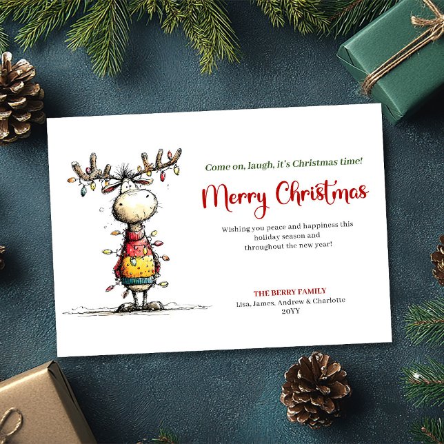 Tarjeta Festiva Playful Quirky Reindeer Christmas Party Card (Playful Quirky Reindeer Christmas Party Card)