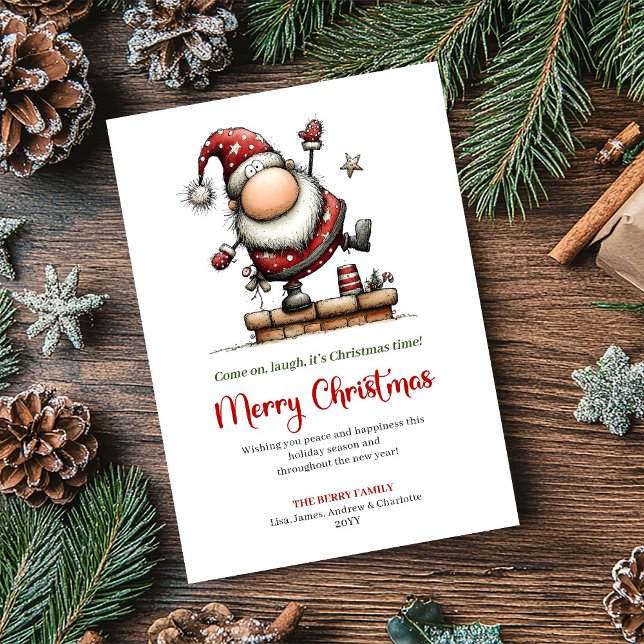Tarjeta Festiva Playful Quirky Santa Classic Christmas Greeting   (Playful Quirky Santa Classic Christmas Greeting Card)