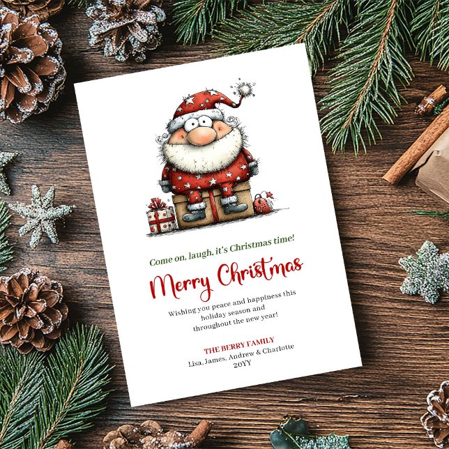 Tarjeta Festiva Playful Quirky Santa Minimalist Christmas Greeting (Playful Quirky Santa Minimalist Christmas Greeting)