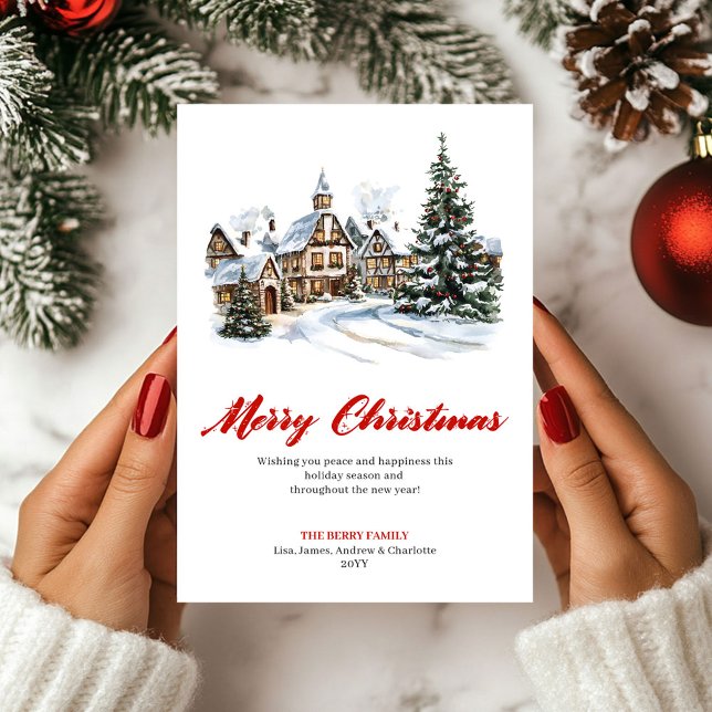 Tarjeta Festiva Playful Red Green Christmas Scene Greeting Card (Playful Red Green Christmas Scene Greeting Card)