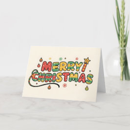 Tarjeta Festiva Playful Retro Kids Script Merry Christmas