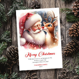 Tarjeta Festiva Playful Santa And Rudolph Christmas Cheer Greeting