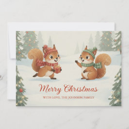 Tarjeta Festiva Playful Squirrels in Christmas Winter Forest