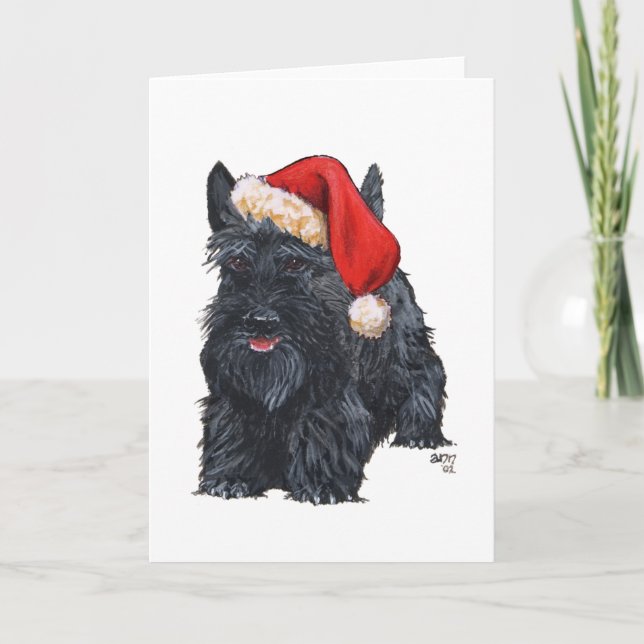 Tarjeta Festiva Playous Scottish Terrier Santa (Anverso)