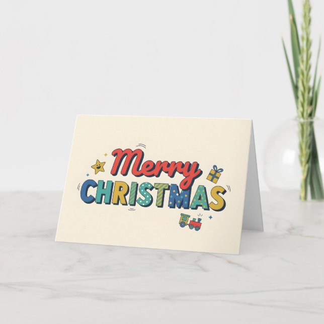 Tarjeta Festiva Playroom Retro Kids Merry Christmas (Anverso)