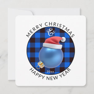 Tarjeta Festiva Plaza moderna, Navidades Ornamento y Blue Plaid