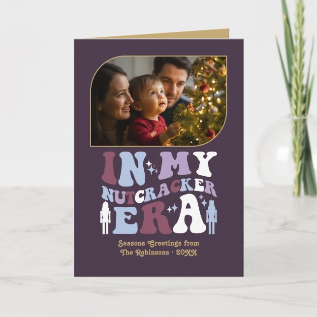 Tarjeta Festiva Plum Royale Fun Retro Christmas Photos (Anverso)