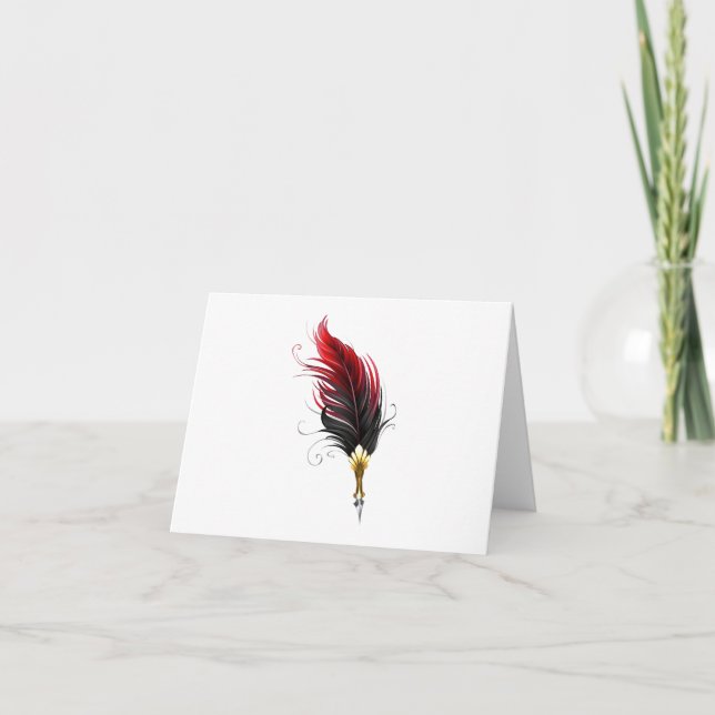 Tarjeta Festiva Pluma de plumas rojas con nido de oro (Anverso)