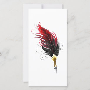 Tarjeta Festiva Pluma de plumas rojas con nido de oro