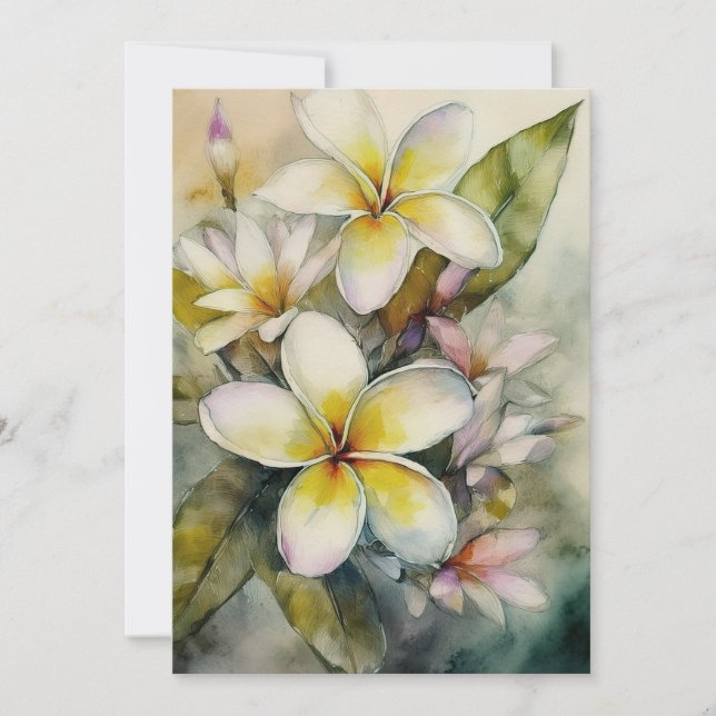 Tarjeta Festiva Plumeria Amarilla de Hawái (Anverso)