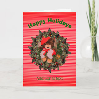 Tarjeta Festiva Plush Bear Holly Berry Wreath Navidades Card