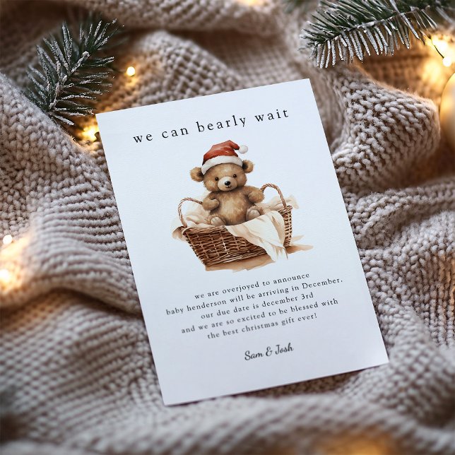 Tarjeta Festiva Podemos Embarazar Navidades Esperantes Revelación  (We can Bearly Wait Christmas Card Pregnancy Announcement )