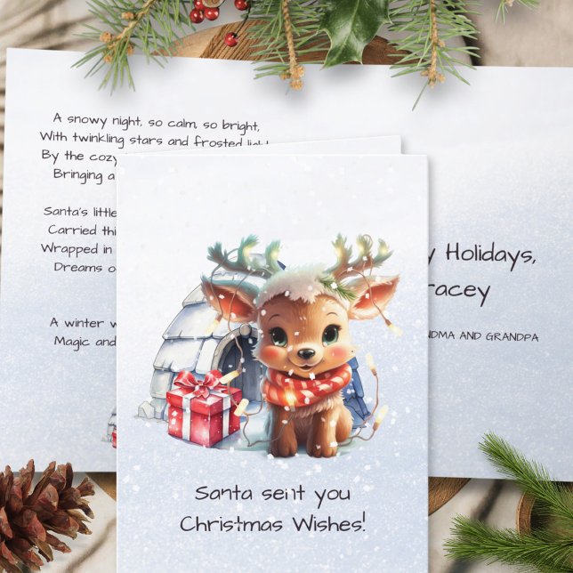 Tarjeta Festiva Poem Rhyme Cute Reindeer Snowflakes Niños Navidade (Subido por el creador)