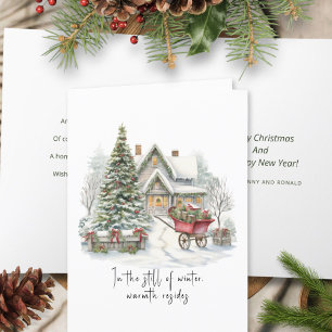 Tarjeta Festiva Poem White Red Barrow Greenery Pine Christmas Tree