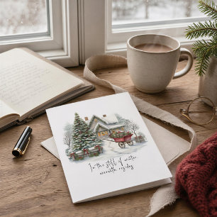 Tarjeta Festiva Poem White Red Barrow Greenery Pine Christmas Tree