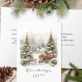 Tarjeta Festiva Poema Bosque de Pino Nieve Blanca Verde Árbol de N