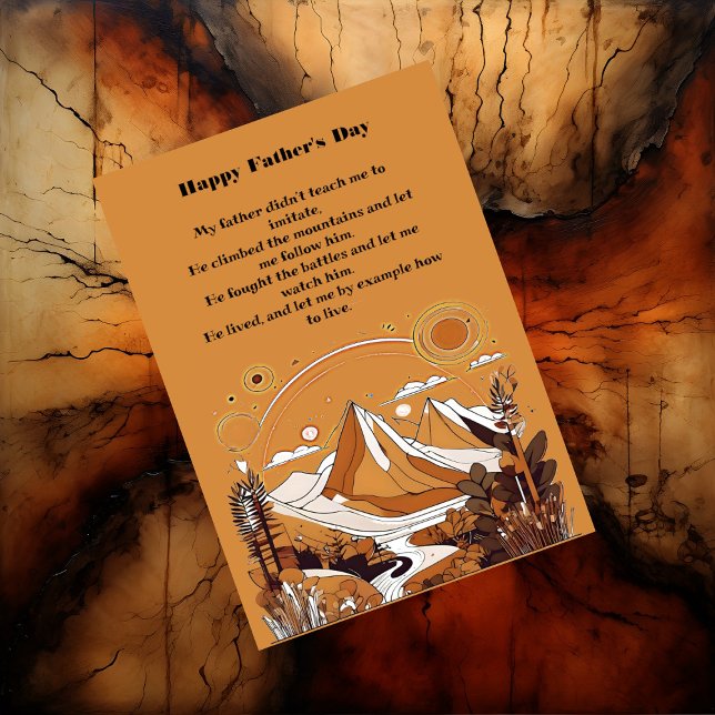 Tarjeta Festiva Poema breve del Día del Padre en los bosques monta (Mountain Landscape Forest Father's Day Short Poem Holiday Card)