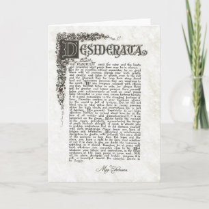 Tarjeta Festiva Poema de DESIDERATA=Max Ehrmann=Colección de perga