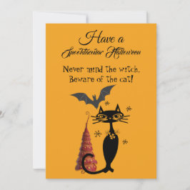 Tarjeta Festiva Poema de Halloween Espeluznante Gato Negro Lindo y