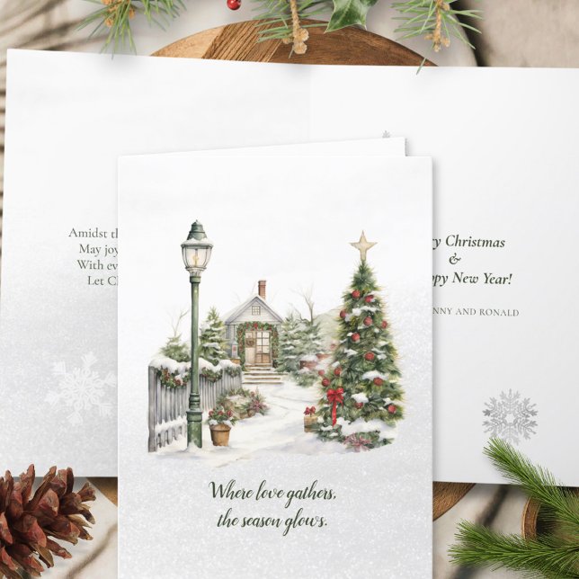 Tarjeta Festiva Poema Nordic Winter Green Snow Farmhouse Navidades (Subido por el creador)