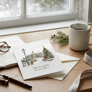 Tarjeta Festiva Poema Nordic Winter Green Snow Farmhouse Navidades