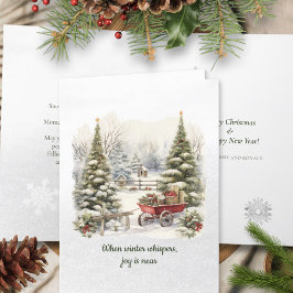 Tarjeta Festiva Poema Nórdico Green Snow Pine Forest Christmas Tre
