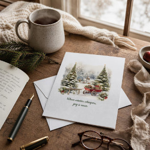 Tarjeta Festiva Poema Nórdico Green Snow Pine Forest Christmas Tre
